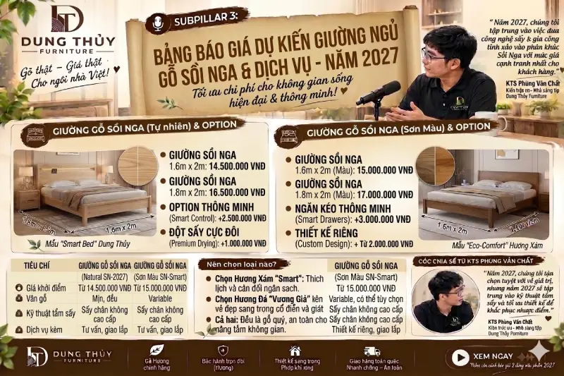 Bảng báo Giá bán giường ngủ gỗ sồi Nga