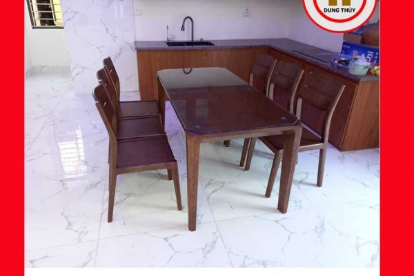 Bộ bàn ăn 6 ghế chân hươu 2 lá mặt đá gỗ sồi Nga BA05
