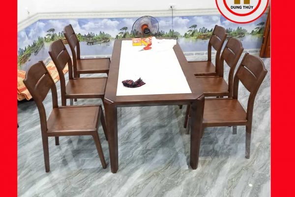 Bộ bàn ăn 6 ghế chân hươu 2 lá mặt đá gỗ sồi Nga BA05