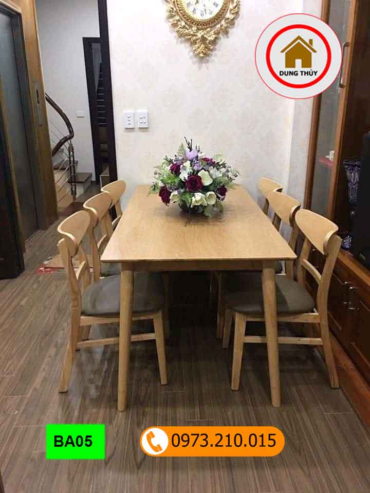 Bộ bàn ăn 6 ghế kiểu phương Tây gỗ sồi Nga BA05