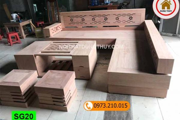 Bộ ghế sofa hộp góc hoa gỗ sồi Nga SG20