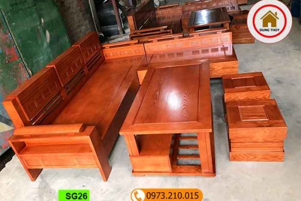 Bộ ghế sofa tay trứng gỗ sồi Nga phun màu óc chó hương vân SG26