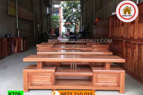 Kệ tivi 2 ngăn kéo gỗ xoan đào KT06