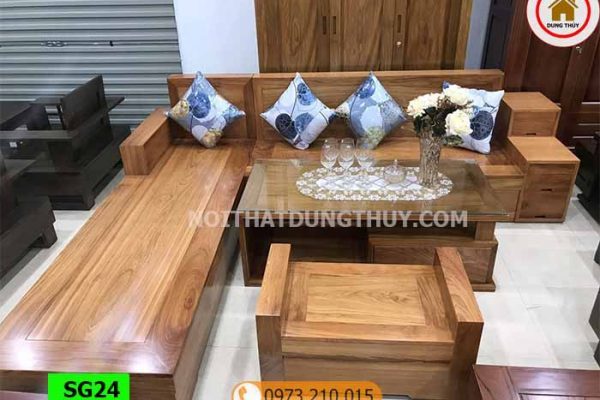 Bộ ghế sofa hộp 3 ngăn kéo gỗ hương xám SG24