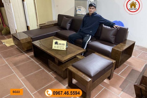 sofa góc chữ L gỗ sồi