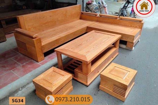 Bộ ghế sofa tay trứng tựa liền đục cảnh gỗ sồi Nga SG34