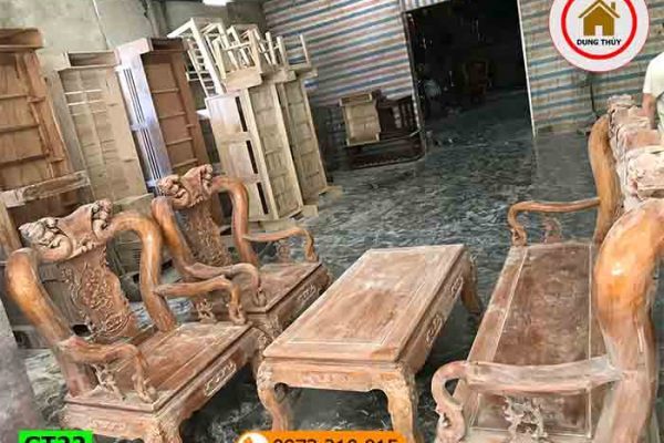 bộ ghế tay 10 giả cổ gỗ nghiến GT22
