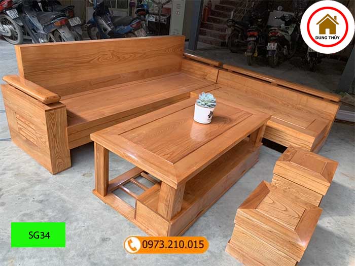 Bộ ghế sofa tay trứng tựa liền đục cảnh gỗ sồi Nga SG34
