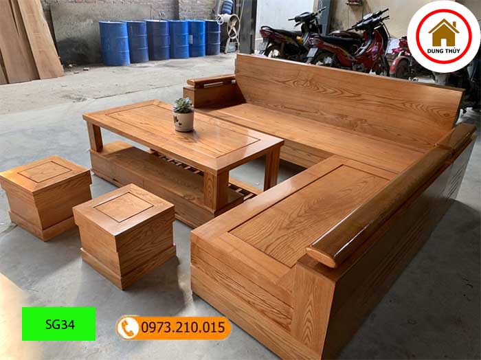 Bộ ghế sofa tay trứng tựa liền đục cảnh gỗ sồi Nga SG34