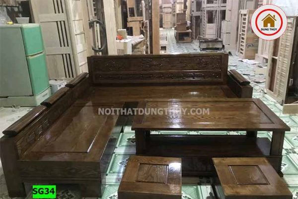 Bộ ghế sofa tay trứng tựa liền đục cảnh gỗ sồi Nga SG34