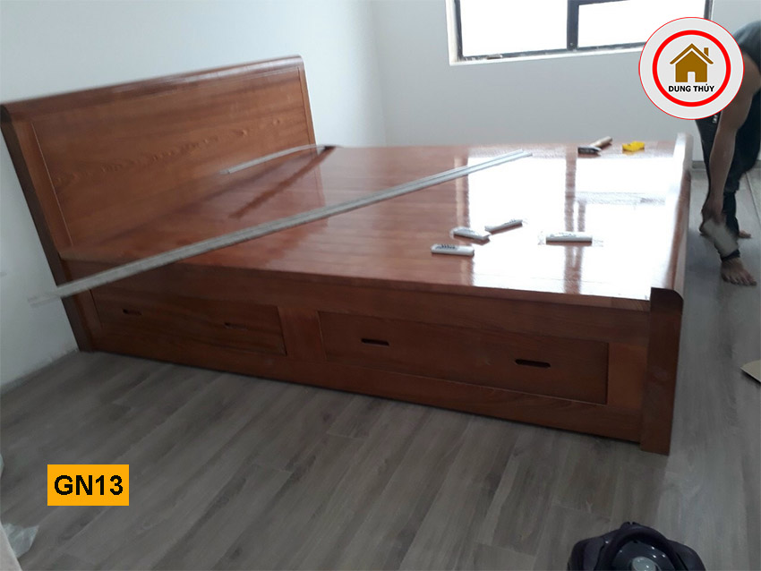 Giường ngủ 2 ngăn kéo gỗ xoan đào GN13