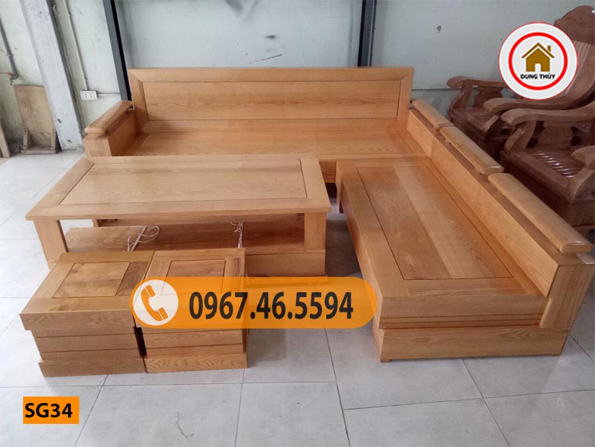 Bộ ghế sofa tay trứng tựa liền đục cảnh gỗ sồi Nga SG34