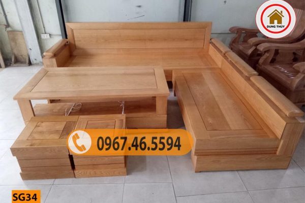 Bộ ghế sofa tay trứng tựa liền đục cảnh gỗ sồi Nga SG34