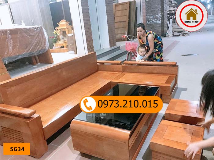 Bộ ghế sofa tay trứng tựa liền đục cảnh gỗ sồi Nga SG34