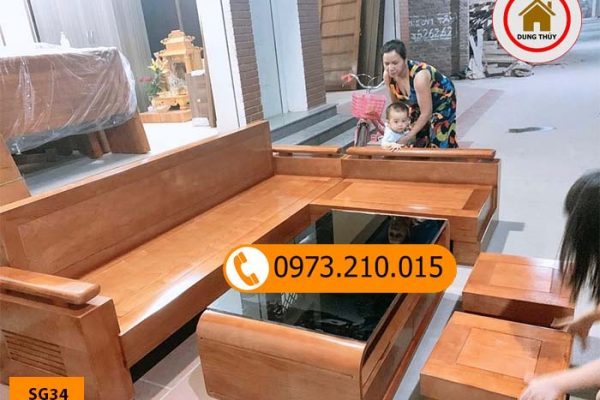 Bộ ghế sofa tay trứng tựa liền đục cảnh gỗ sồi Nga SG34
