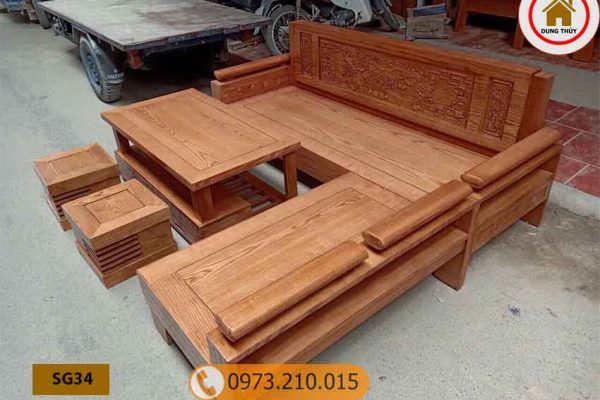 Bộ ghế sofa tay trứng tựa liền đục cảnh gỗ sồi Nga SG34