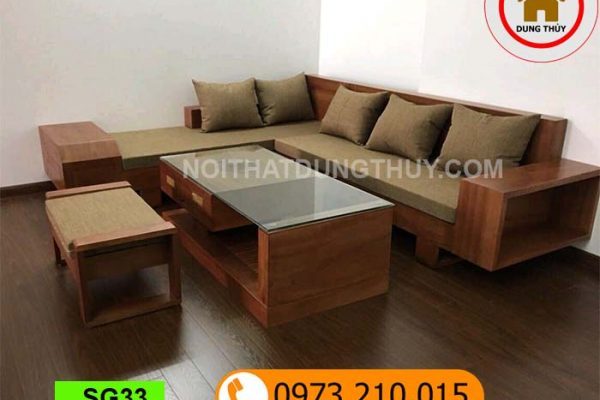 Bộ ghế sofa ngăn kéo vát gỗ xoan đào SG33