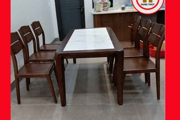 Bộ bàn ăn 6 ghế gỗ sồi Nga mặt đá nhân tạo BA08