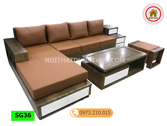 Bộ ghế sofa hộp 3 ngăn kéo gỗ sồi Nga SG36