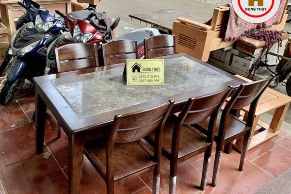 Bộ bàn ăn 6 ghế gỗ sồi Nga mặt đá nhân tạo BA08