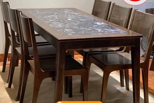 Bộ bàn ăn 6 ghế gỗ sồi Nga mặt đá nhân tạo BA08