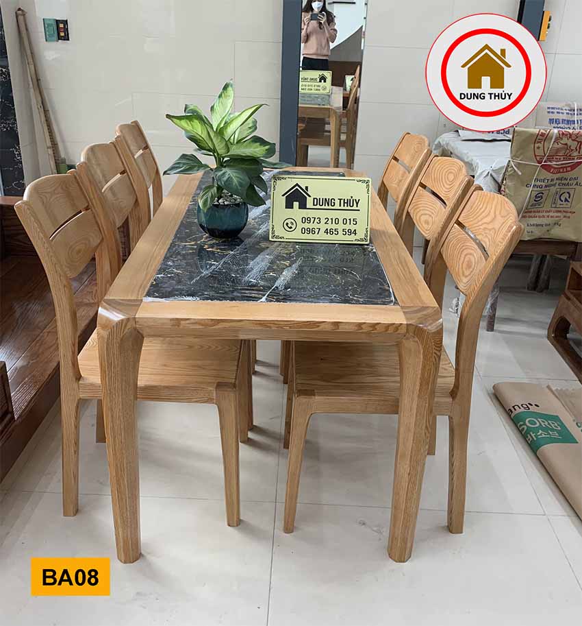 bàn ăn 6 ghế mặt đá BA08