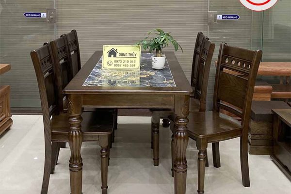 Bộ bàn ăn 6 ghế gỗ sồi Nga mặt đá nhân tạo BA08