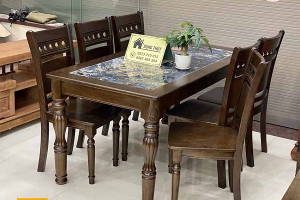 bàn ăn 6 ghế mặt đá nhân tạo đen BA08