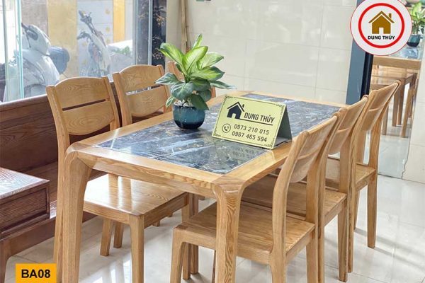 bàn ăn 6 ghế mặt đá BA08