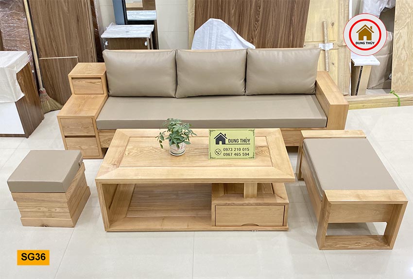 bộ bàn ghế sofa 3 ngăn kéo gỗ sồi Nga SG36