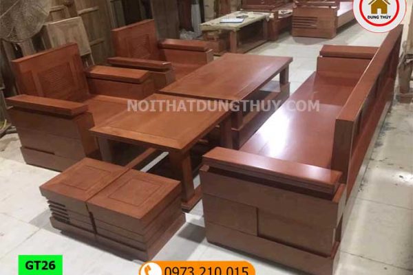 Bộ ghế đối tay nghiêng gỗ xoan đào GT26