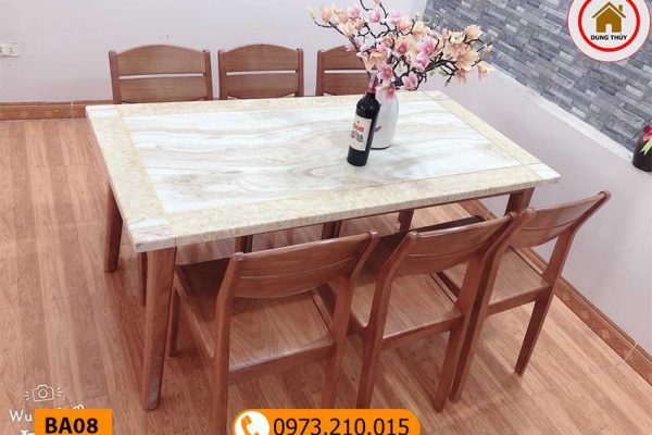 Bộ bàn ăn 6 ghế gỗ sồi Nga mặt đá nhân tạo BA08