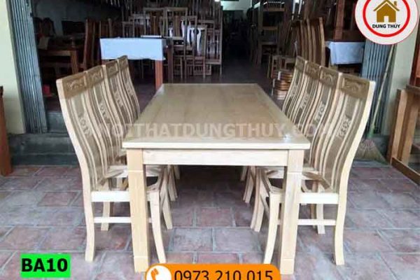 Bàn ăn 6 ghế mặt liền bàn chữ nhật kiểu đơn giản gỗ sồi Nga BA10