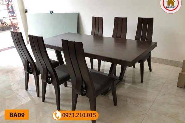 Bàn ăn mặt liền 6 ghế chữ nhật gỗ sồi Nga BA09