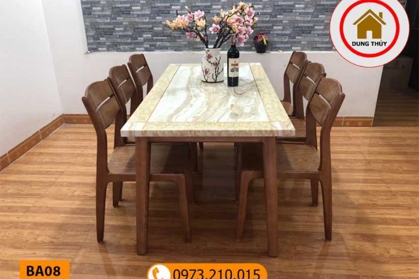 Bộ bàn ăn 6 ghế gỗ sồi Nga mặt đá nhân tạo BA08