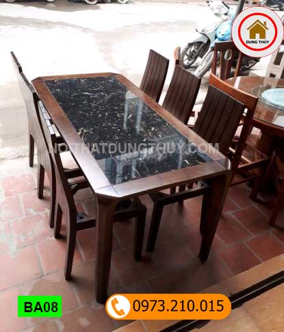 Bộ bàn ăn 6 ghế gỗ sồi Nga mặt đá nhân tạo BA08