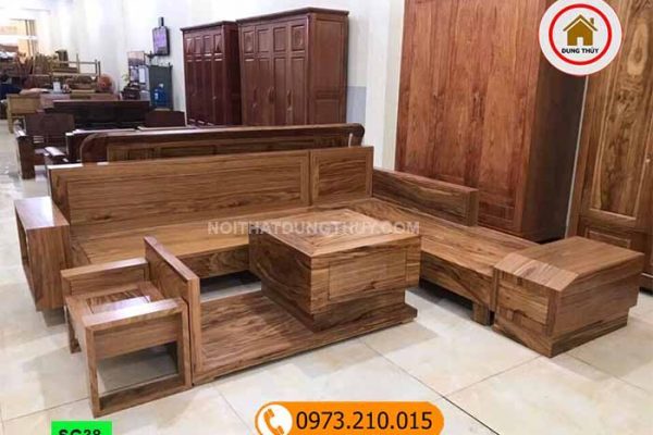 Bộ ghế sofa hộp ngăn kéo ô tô gỗ hương xám đá SG38