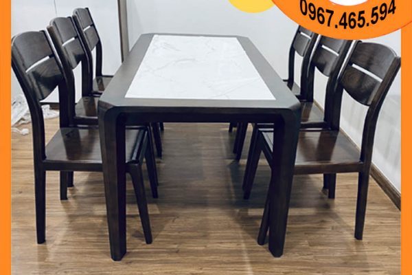 Bộ bàn ăn 6 ghế gỗ sồi Nga mặt đá nhân tạo BA08 đẹp xịn