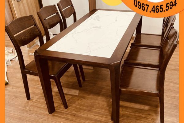 Bộ bàn ăn 6 ghế gỗ sồi Nga mặt đá nhân tạo BA08 đẹp xịn