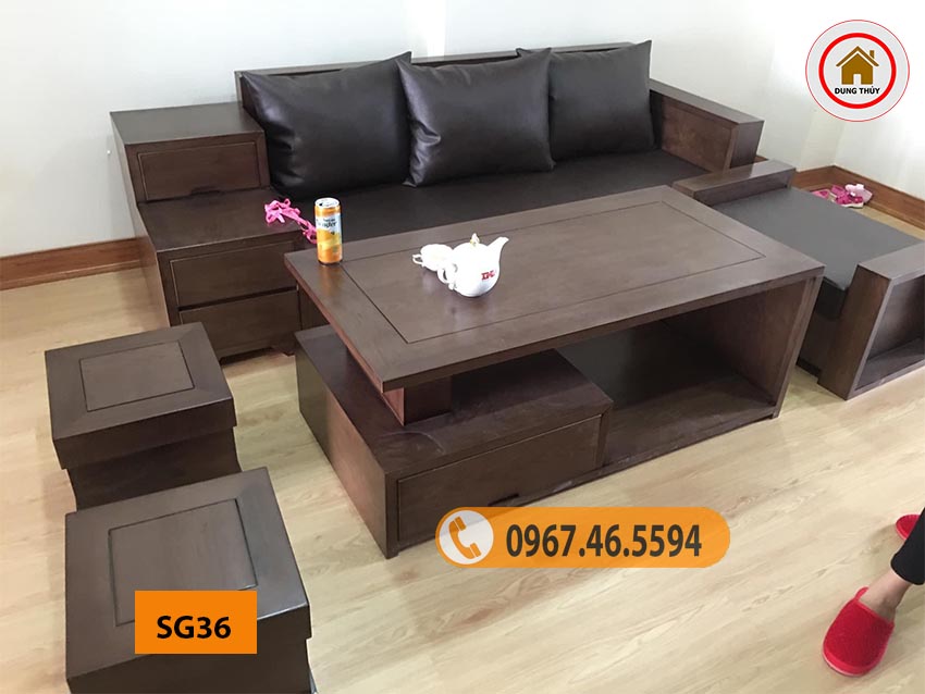 ghế sofa gỗ góc chữ L phòng khách nhỏ gọn