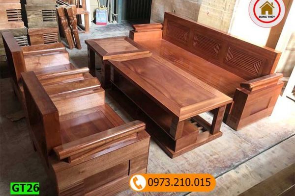 Bộ ghế đối tay nghiêng gỗ xoan đào GT26