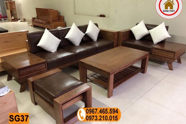 sofa 2 văng chân oải gỗ sồi Nga SG37 đẹp