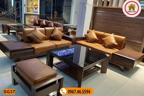 sofa 2 văng chân oải gỗ sồi Nga SG37 màu óc chó