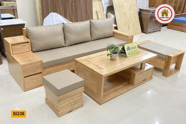 bộ bàn ghế sofa 3 ngăn kéo gỗ sồi Nga SG36
