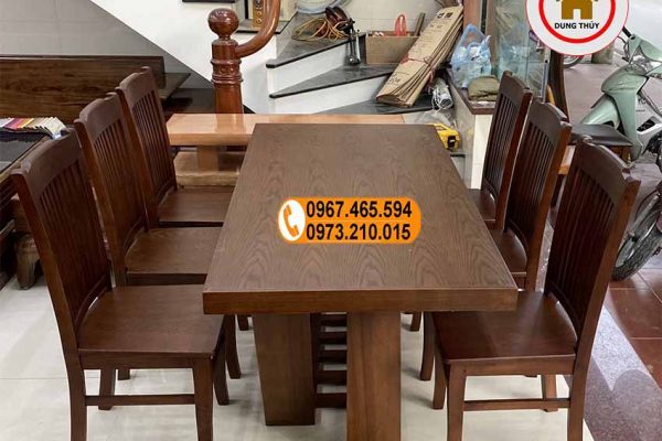 Bàn ăn 6 ghế chữ nhật chân nhỏ gỗ sồi Nga BA11