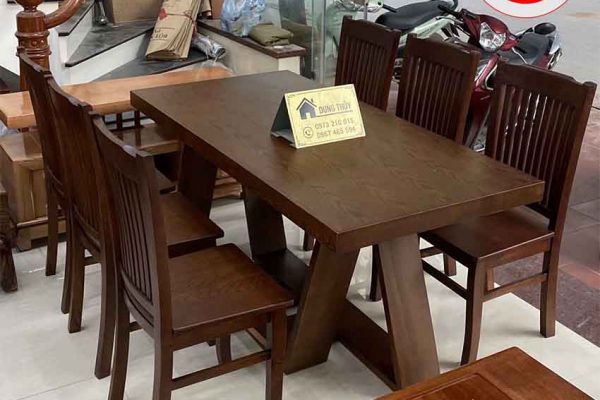 Bàn ăn 6 ghế chữ nhật chân nhỏ gỗ sồi Nga BA11
