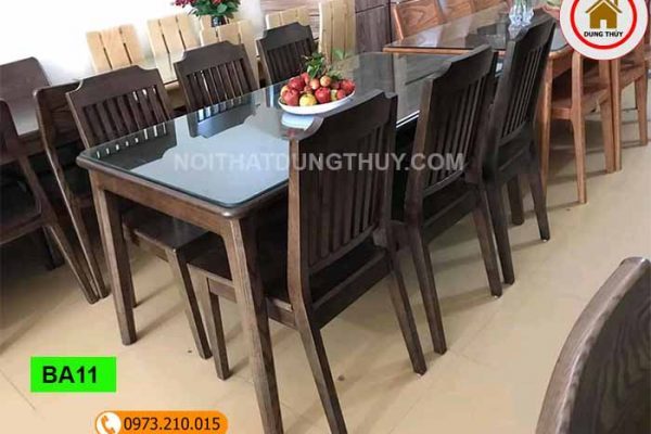 Bàn ăn 6 ghế chữ nhật chân nhỏ gỗ sồi Nga BA11