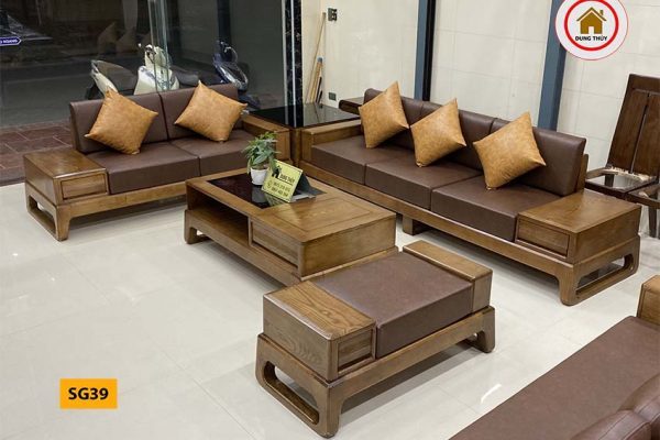 sofa 2 văng chân quỳ gỗ soi SG39