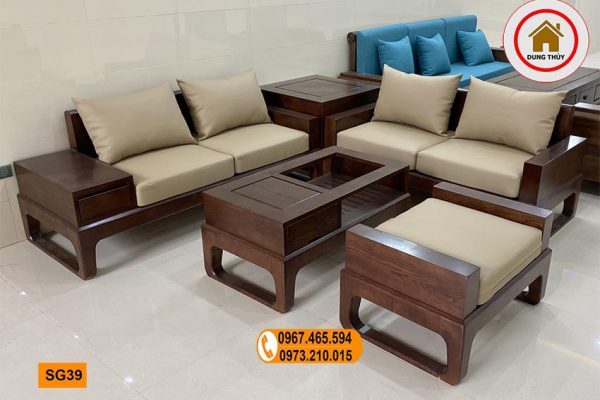 sofa 2 văng chân quỳ gỗ sồi SG39