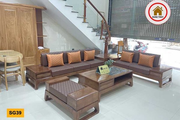 sofa 2 văng chân quỳ SG39 đẹp bọc da